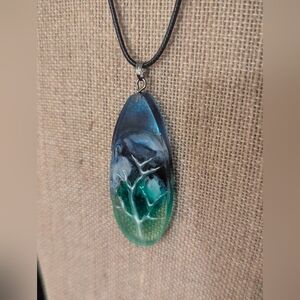 Hand Crafted resin nature inspired necklace 18 inch leather cord with 2 inch ext